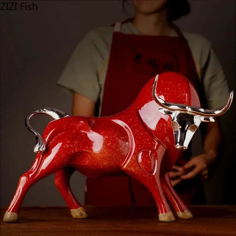 Modern Bull Sculpture Decorative Animal Figurine by House Of Avana