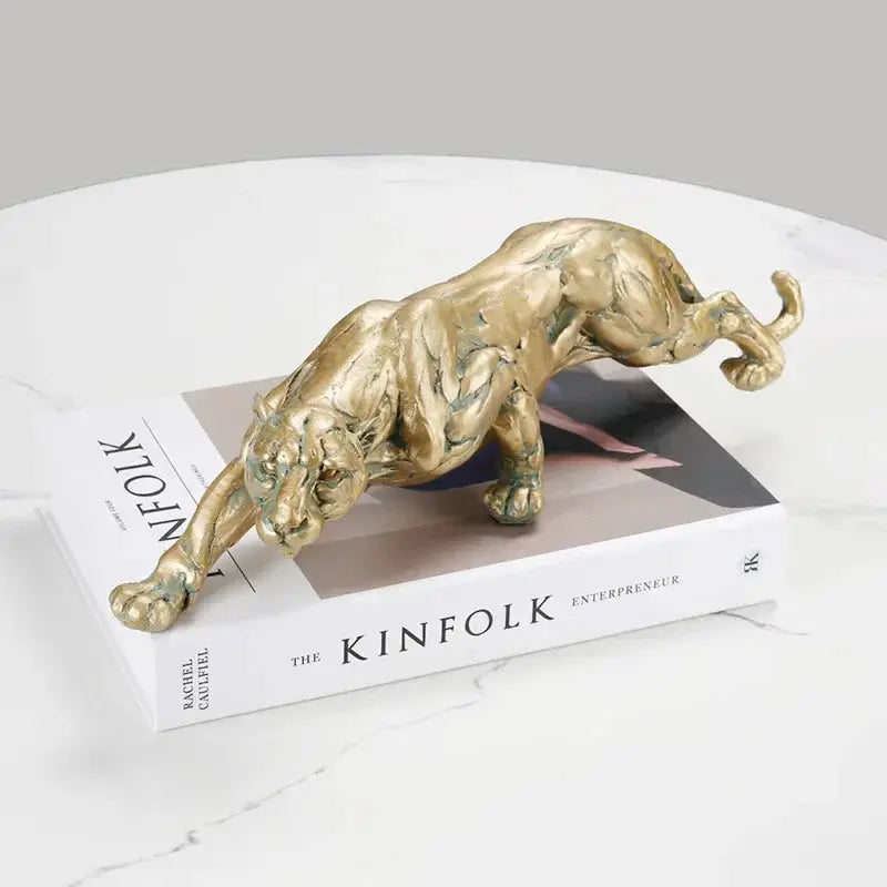 Golden Retro Leopard Decorative Sculpture for Living Room Tabletop Decor by House Of Avana
