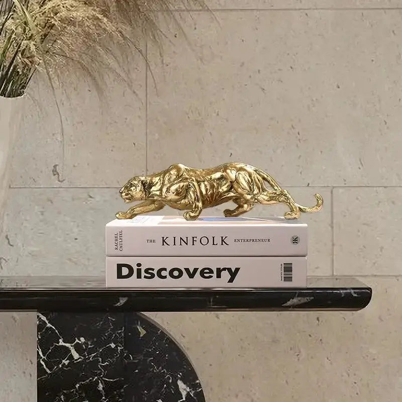 Golden Retro Leopard Decorative Sculpture for Living Room Tabletop Decor by House Of Avana