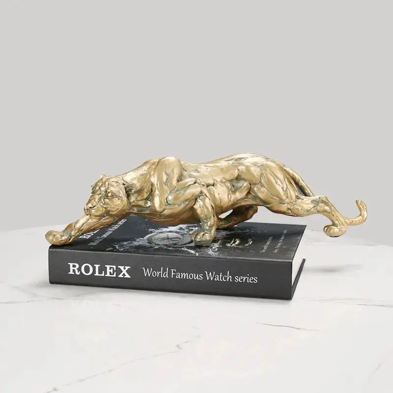 Golden Retro Leopard Decorative Sculpture for Living Room Tabletop Decor by House Of Avana
