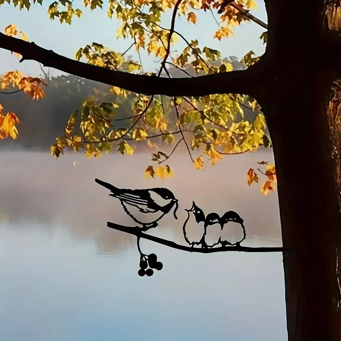 Rustic Metal Birds on Branch Wall Hanging Sculpture by House Of Avana