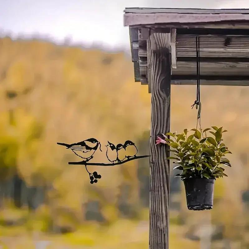 Rustic Metal Birds on Branch Wall Hanging Sculpture by House Of Avana