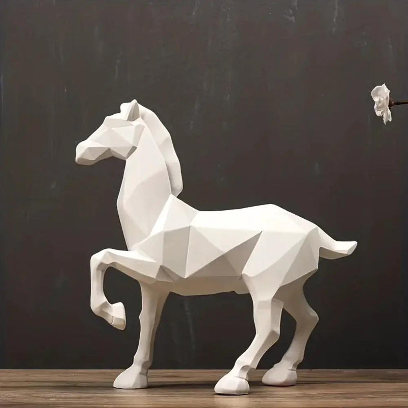 Modern White Geometric Horse Figurine Table Decor by House Of Avana