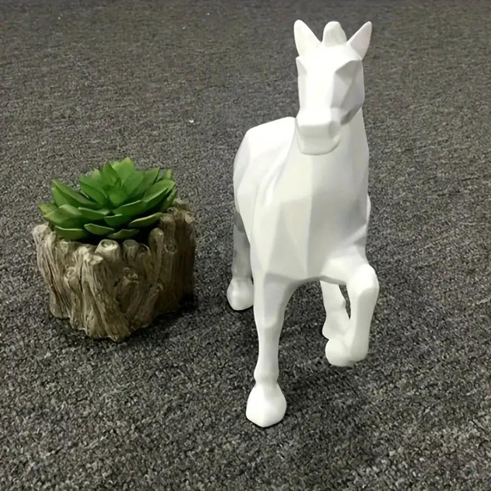 Modern White Geometric Horse Figurine Table Decor by House Of Avana