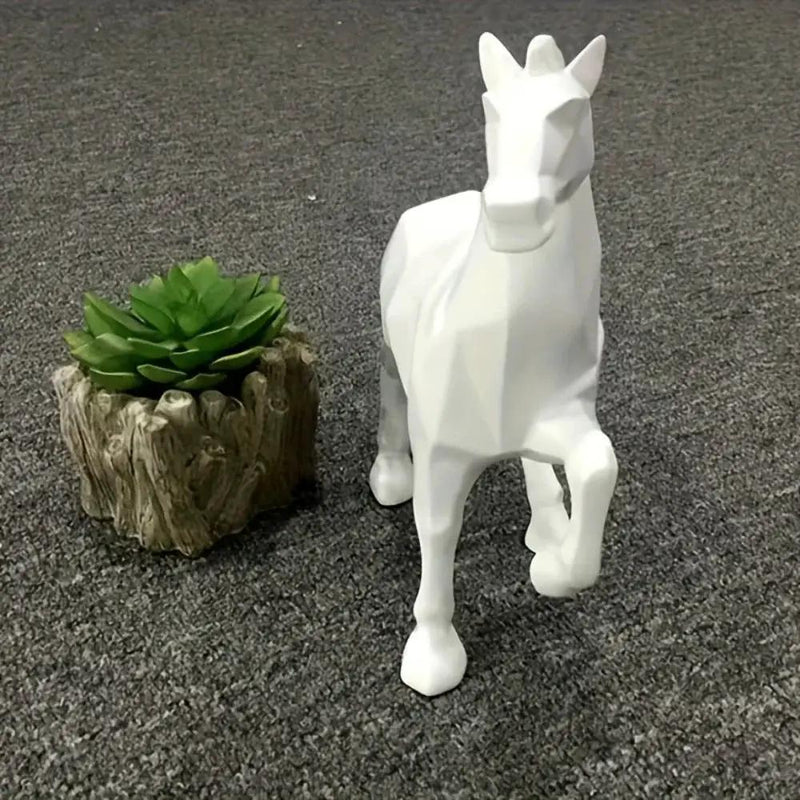 Modern White Geometric Horse Figurine Table Decor by House Of Avana