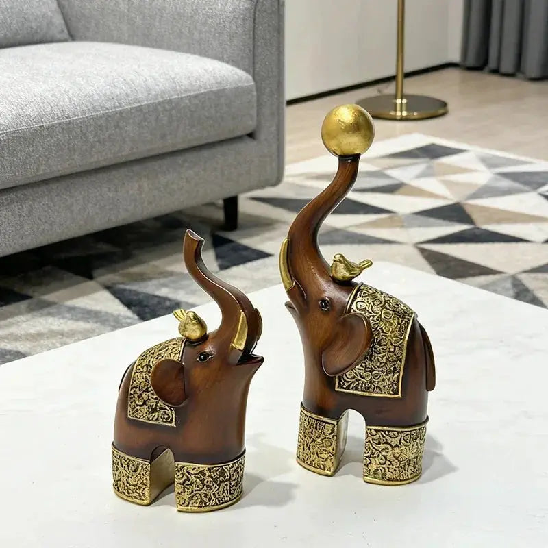 Creative Wood Grain Elephant Figurine Set by House Of Avana