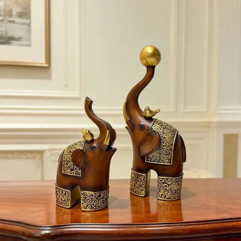 Creative Wood Grain Elephant Figurine Set by House Of Avana