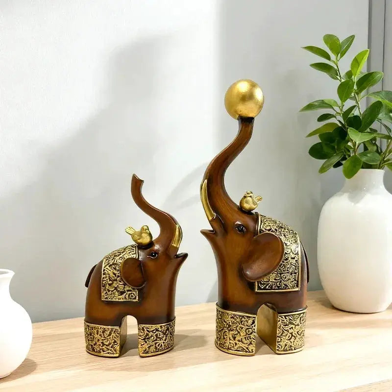 Creative Wood Grain Elephant Figurine Set by House Of Avana