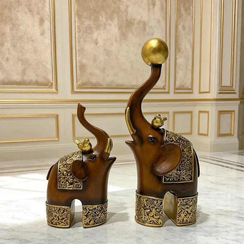 Creative Wood Grain Elephant Figurine Set by House Of Avana