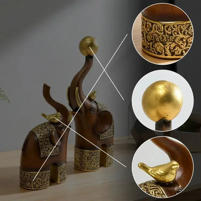 Creative Wood Grain Elephant Figurine Set by House Of Avana