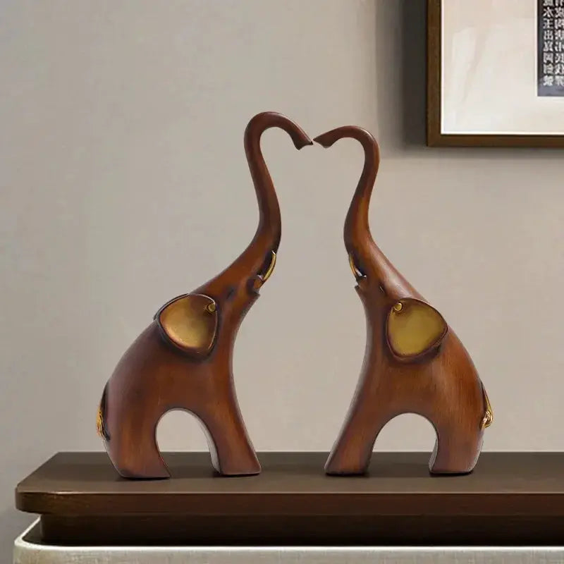 Creative Wood Grain Elephant Figurine Set by House Of Avana