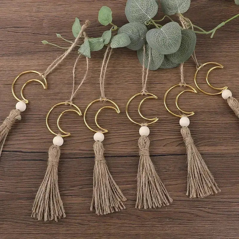 Ornament - Wooden Beads Moon Tassel Wall Decor by House Of Avana