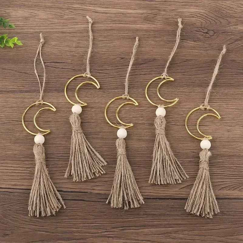 Ornament - Wooden Beads Moon Tassel Wall Decor by House Of Avana