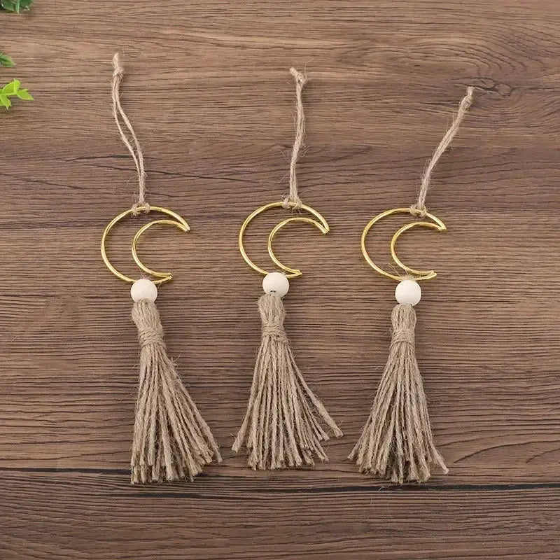 Ornament - Wooden Beads Moon Tassel Wall Decor by House Of Avana