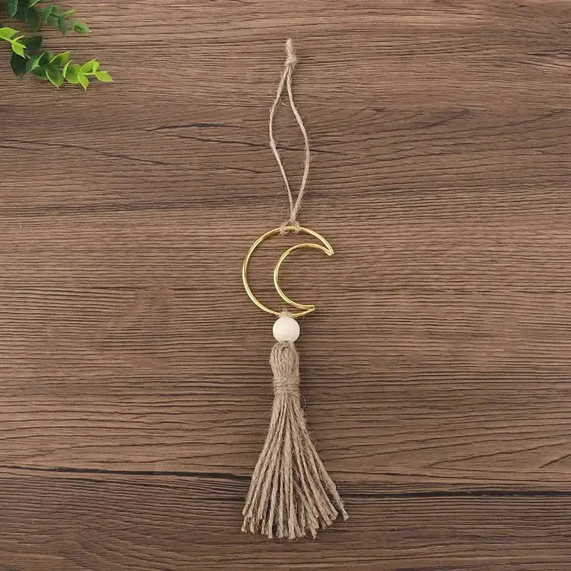 Ornament - Wooden Beads Moon Tassel Wall Decor by House Of Avana