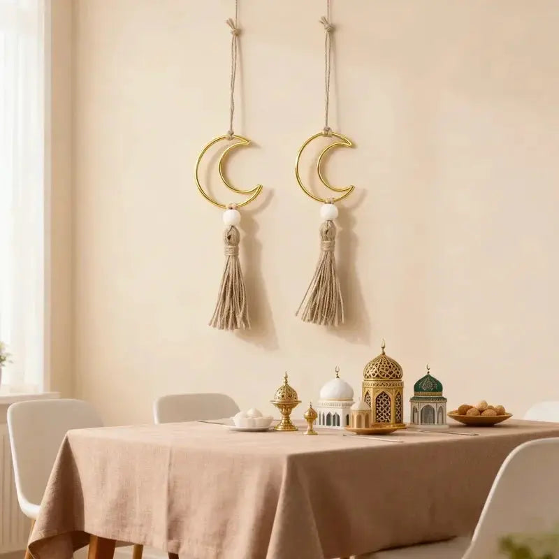 Ornament - Wooden Beads Moon Tassel Wall Decor by House Of Avana