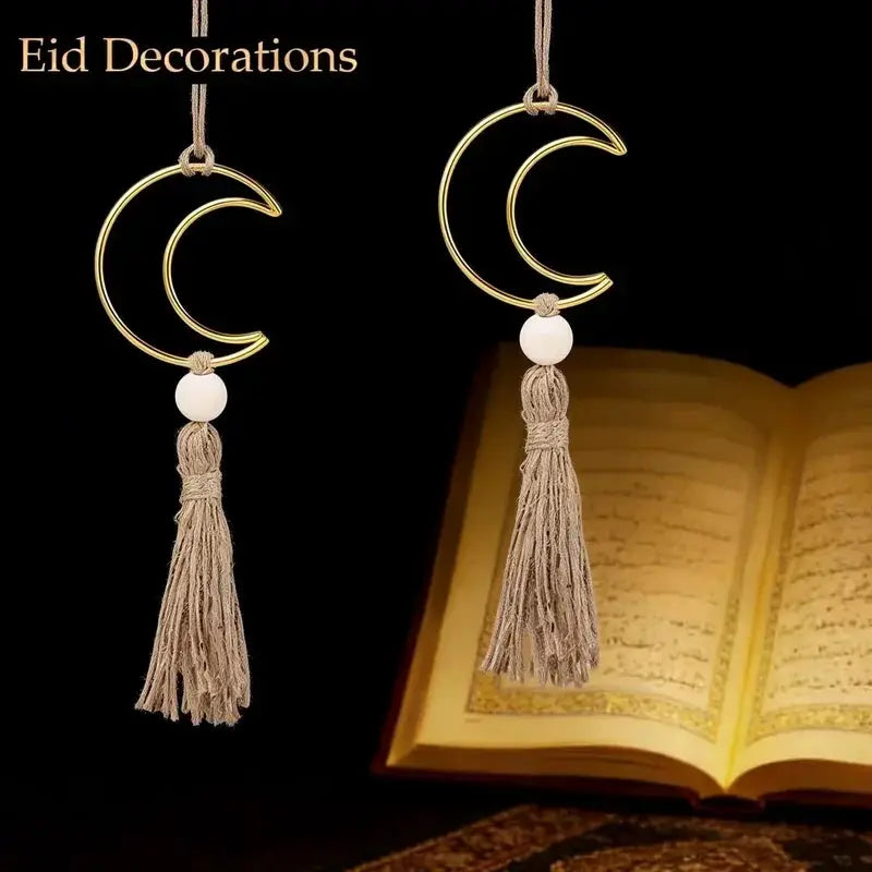 Ornament - Wooden Beads Moon Tassel Wall Decor by House Of Avana