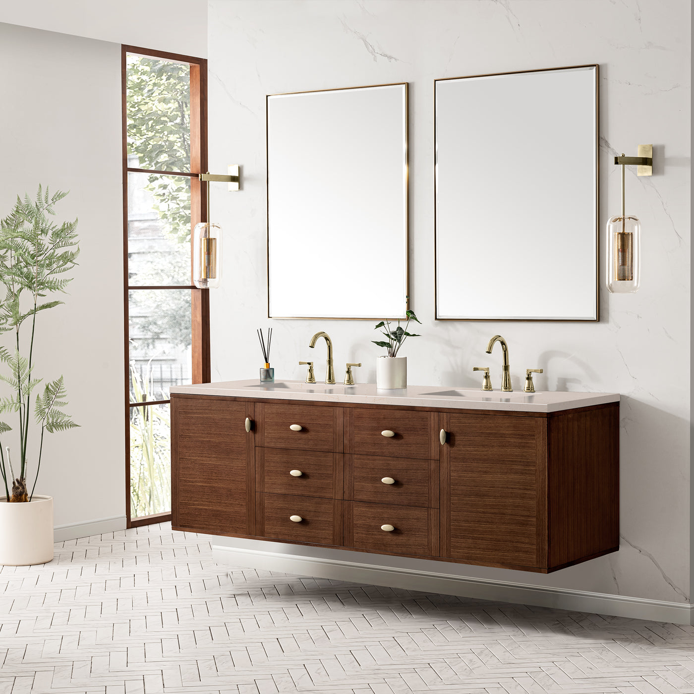 James Martin Amberly 72" Dual Mount Double Bathroom Vanity, Mid-Century Walnut, view 36