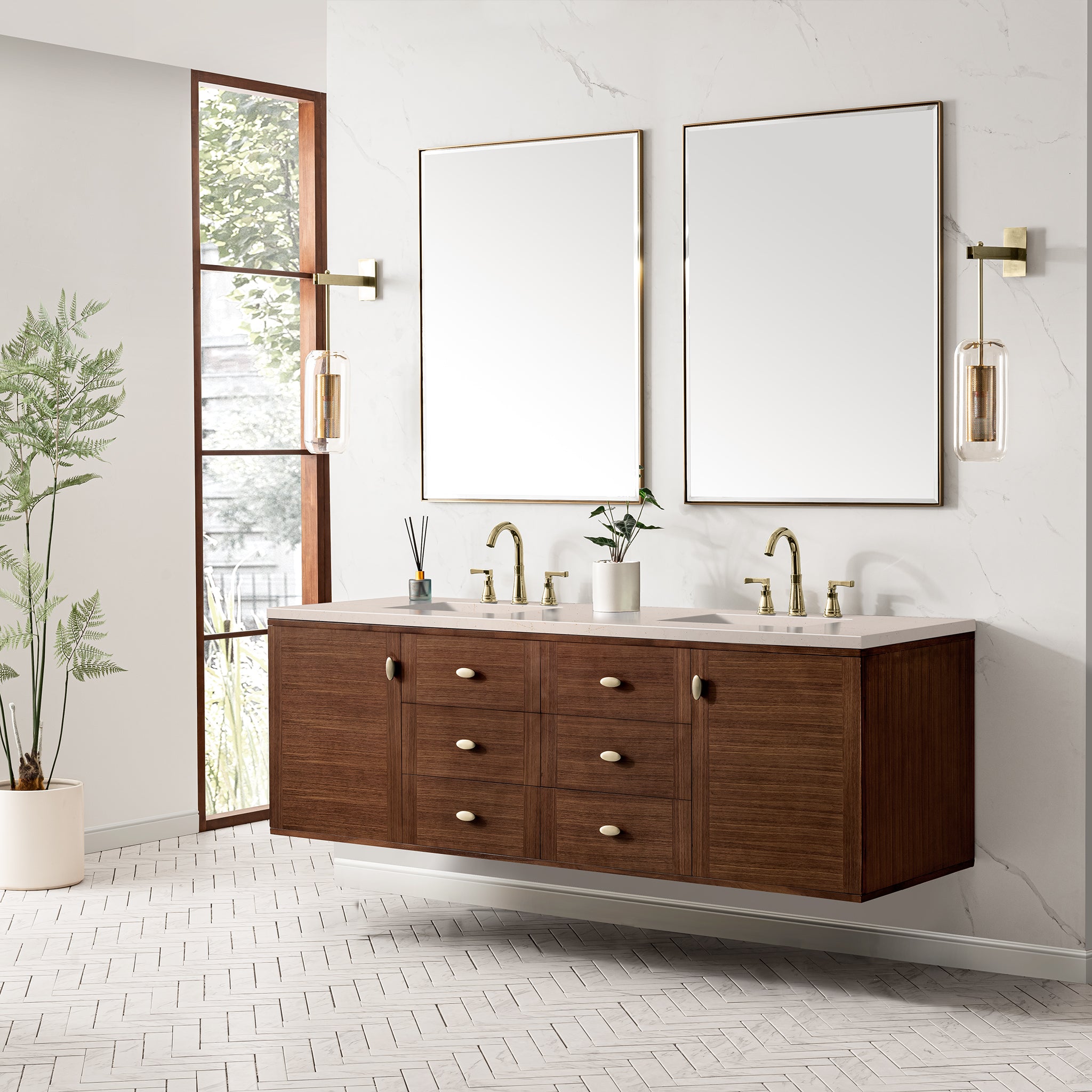 James Martin Amberly 72" Dual Mount Double Bathroom Vanity, Mid-Century Walnut, view 36