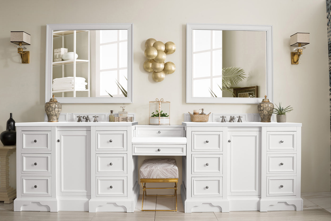 James Martin De Soto 118" Double Bathroom Vanity, Bright White with White Zeus countertop