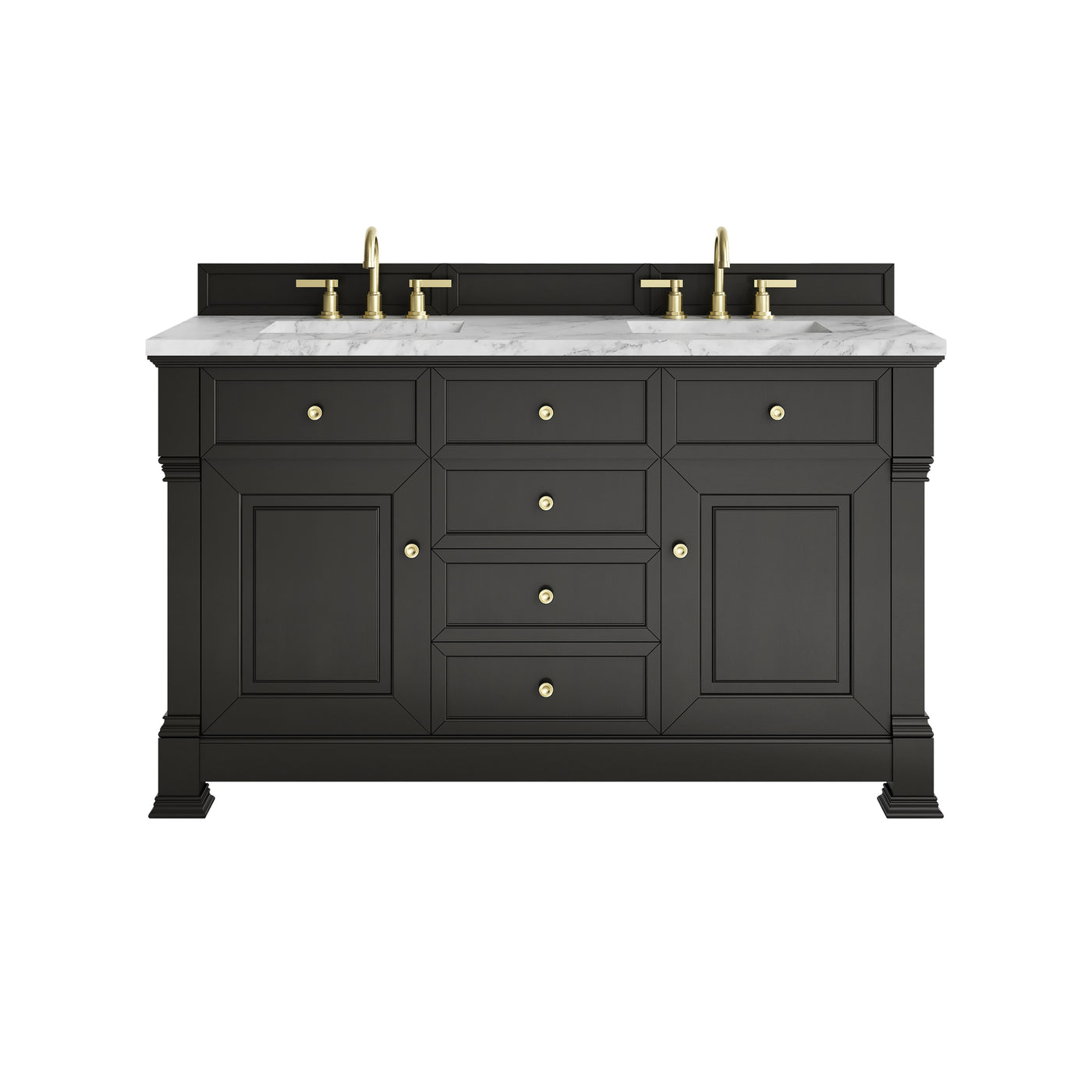 James Martin Brookfield 60" Double Bathroom Vanity, Black Onyx with Carrara White countertop