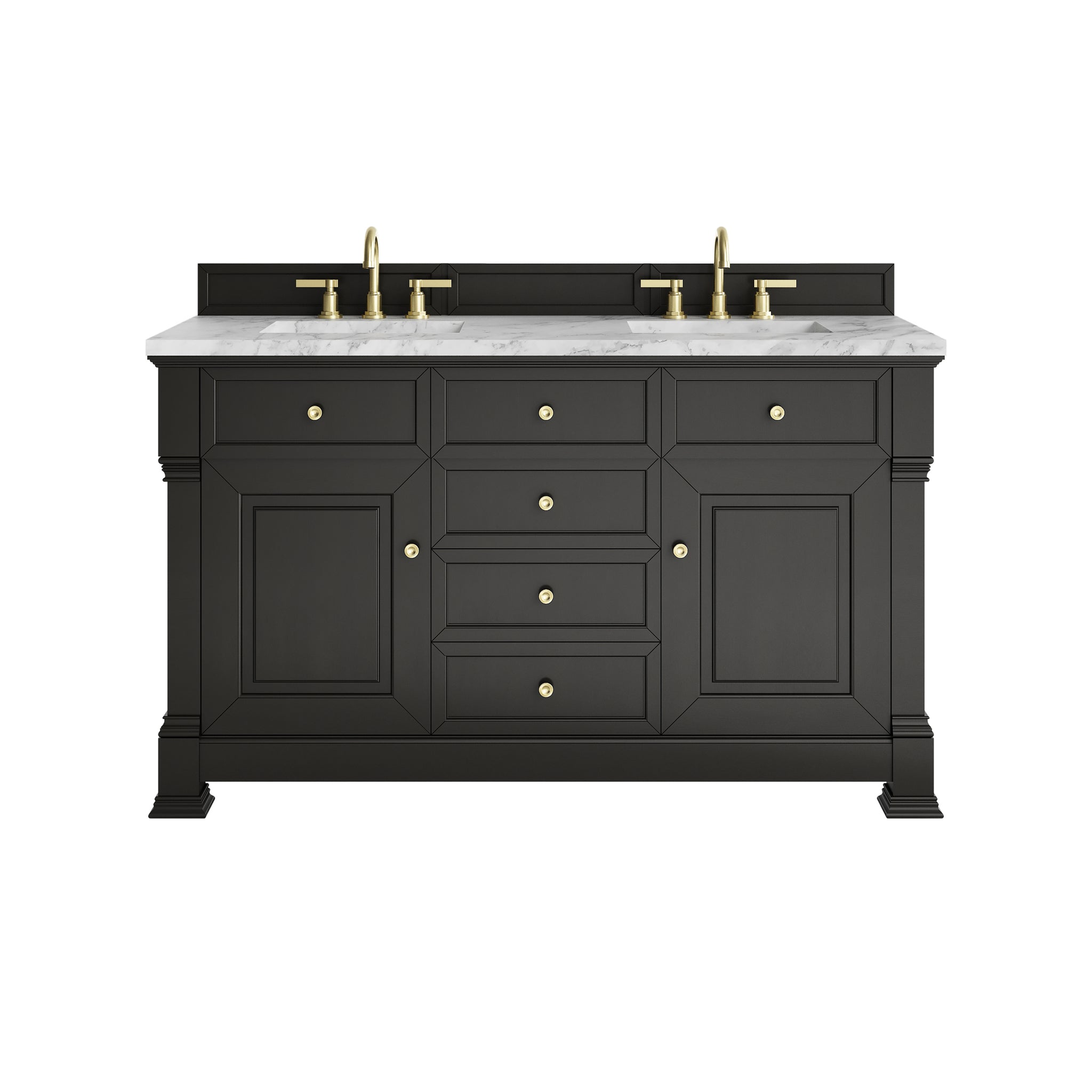 James Martin Brookfield 60" Double Bathroom Vanity, Black Onyx with Carrara White countertop