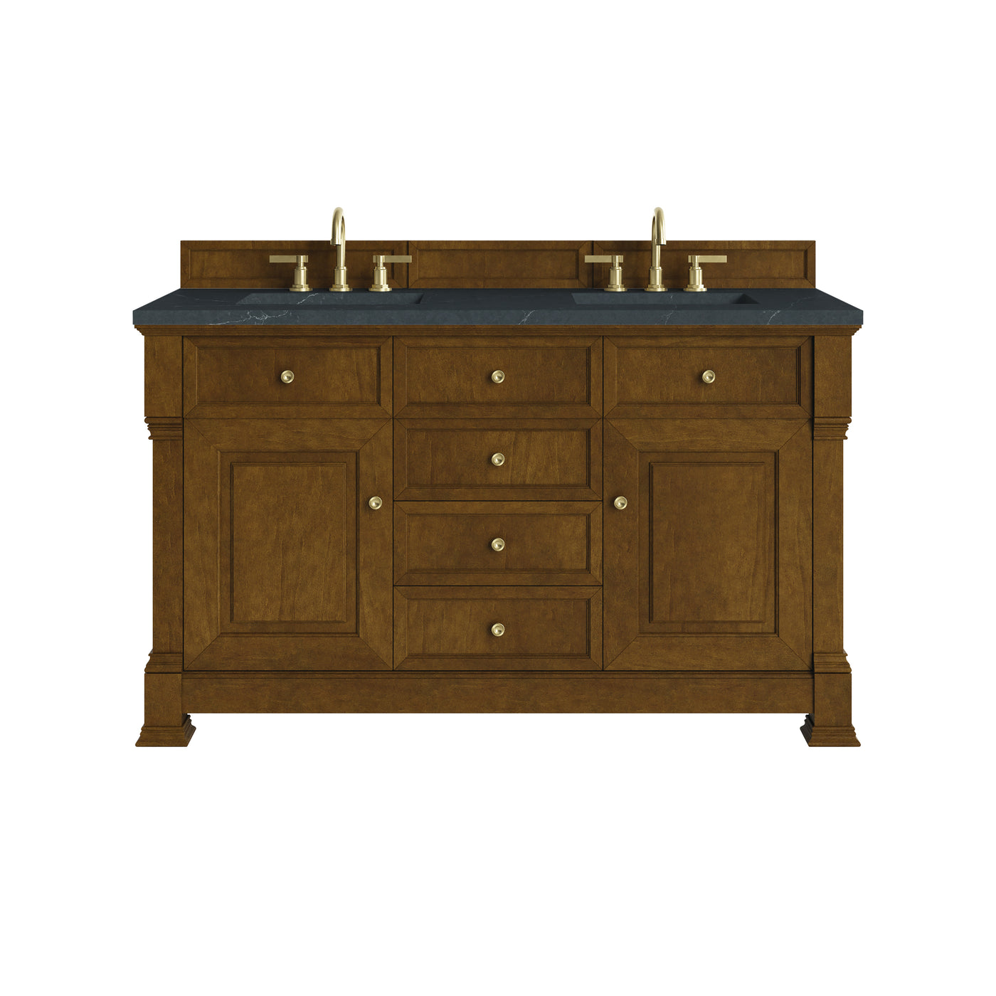 James Martin Brookfield 60" Double Bathroom Vanity, Honey Oak with Charcoal Soapstone countertop
