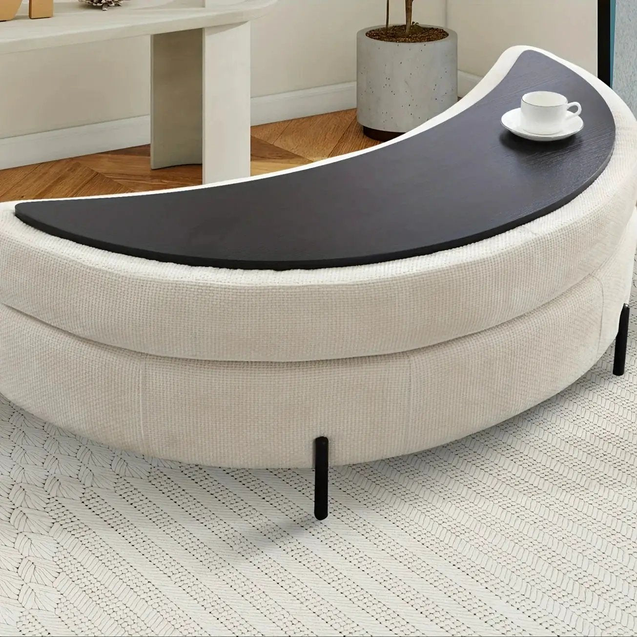 Ottoman Bench - Storage Half Moon Brown by House Of Avana
