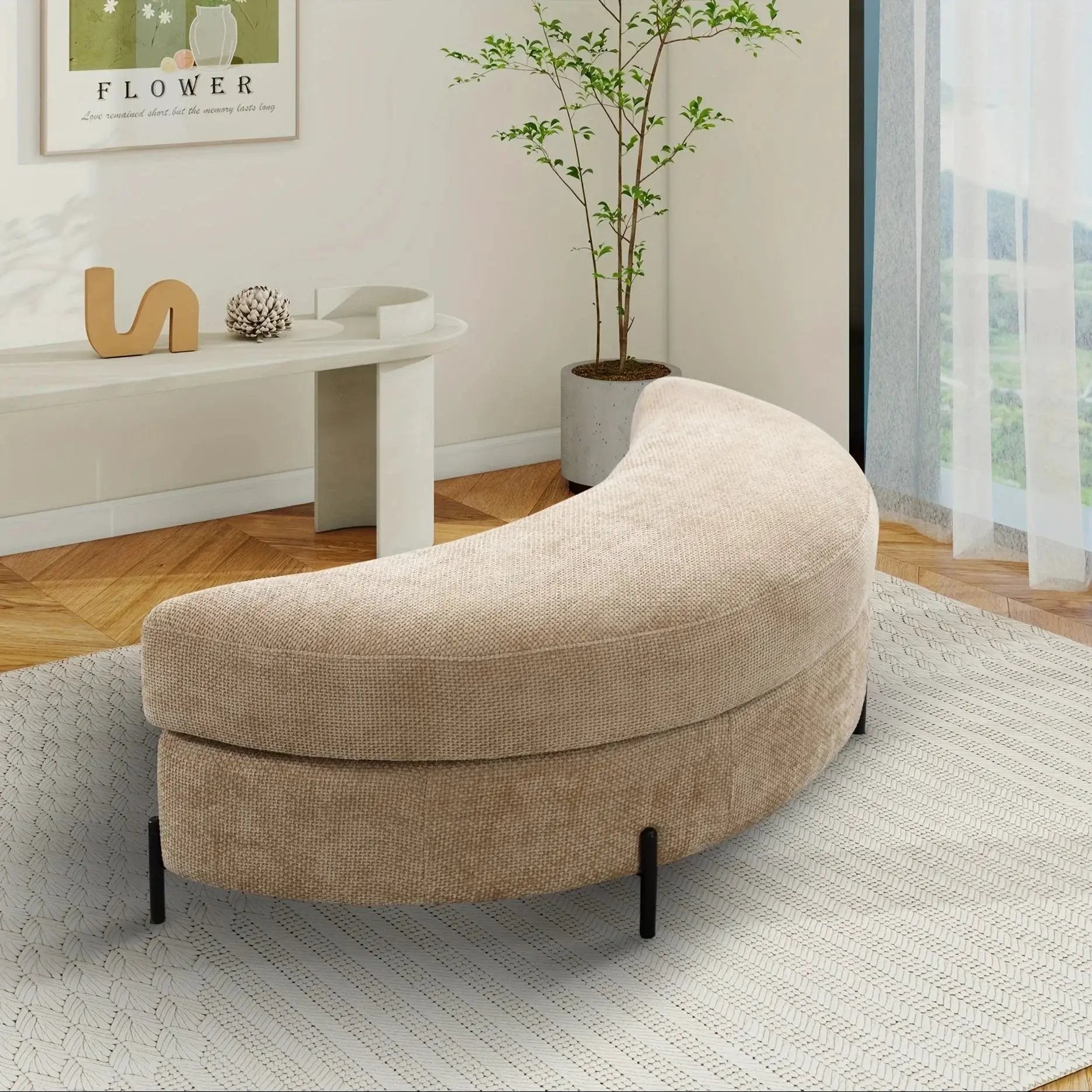 Ottoman Bench - Storage Half Moon Brown by House Of Avana
