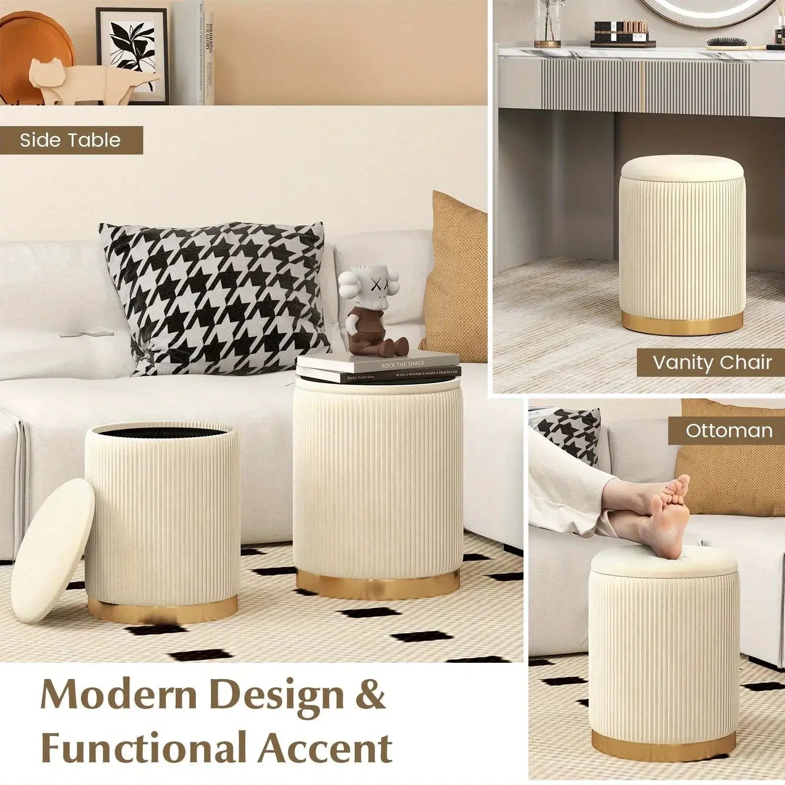 Ottoman - Hidden Leather Round by House Of Avana