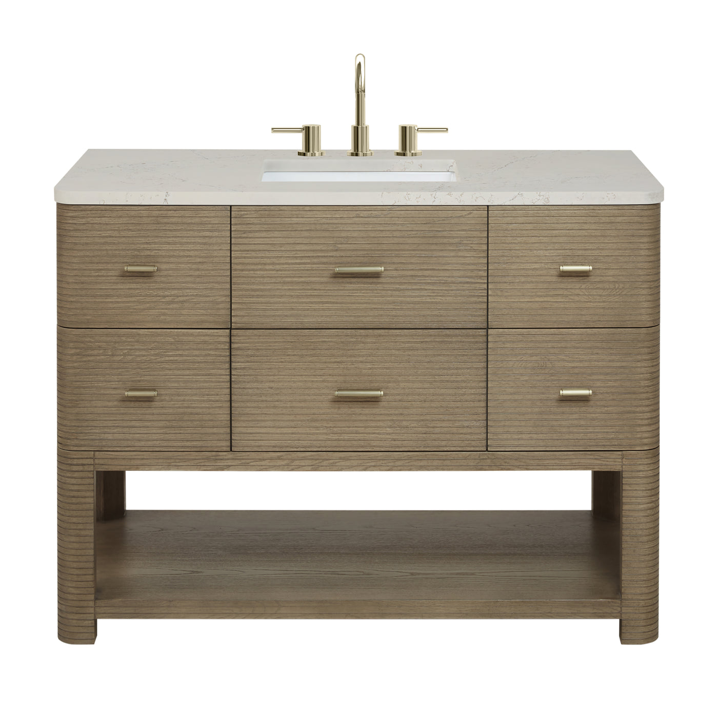 James Martin Lucian 48" Single Bathroom Vanity, Pebble Oak with Siberian (FreePower) countertop