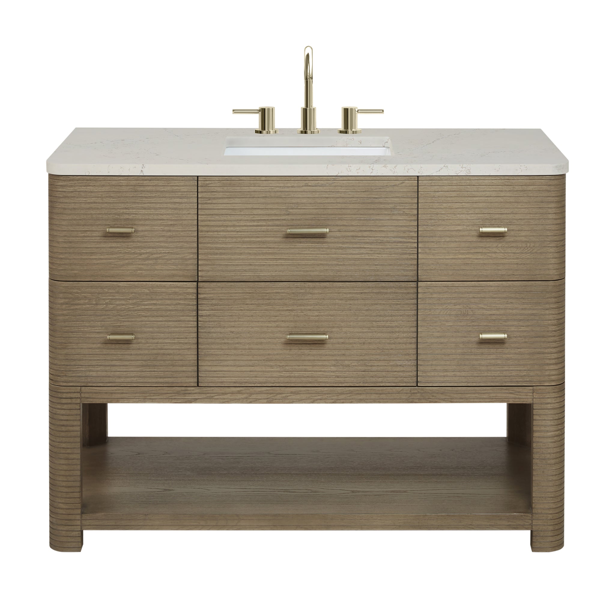 James Martin Lucian 48" Single Bathroom Vanity, Pebble Oak with Siberian (FreePower) countertop