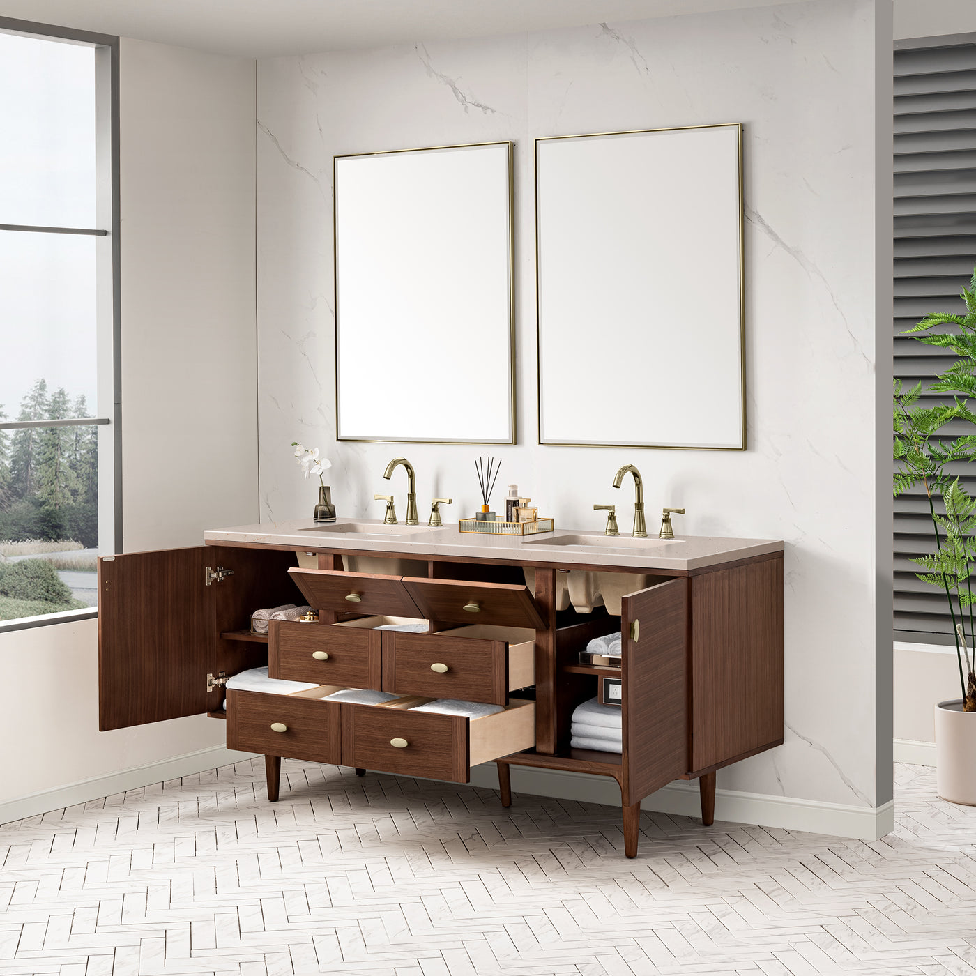 James Martin Amberly 72" Dual Mount Double Bathroom Vanity, Mid-Century Walnut, view 37