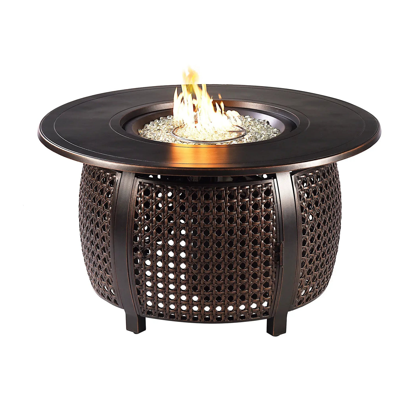 Black Aluminum Fire Table Set with Two Loveseats and Two Club Chairs by Sharicks