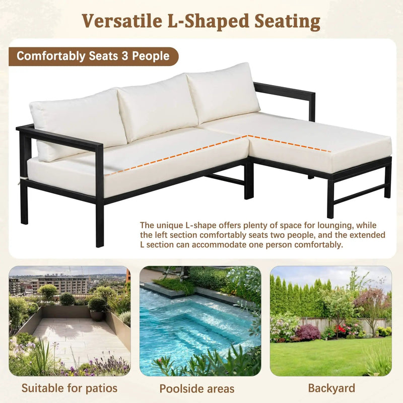 Alora Outdoor 3-Person L-Shaped Patio Sofa With Iron Frame And Thick Cushions [No Coffee Table] (SAK70213) by SAKSBY WHOLESALE