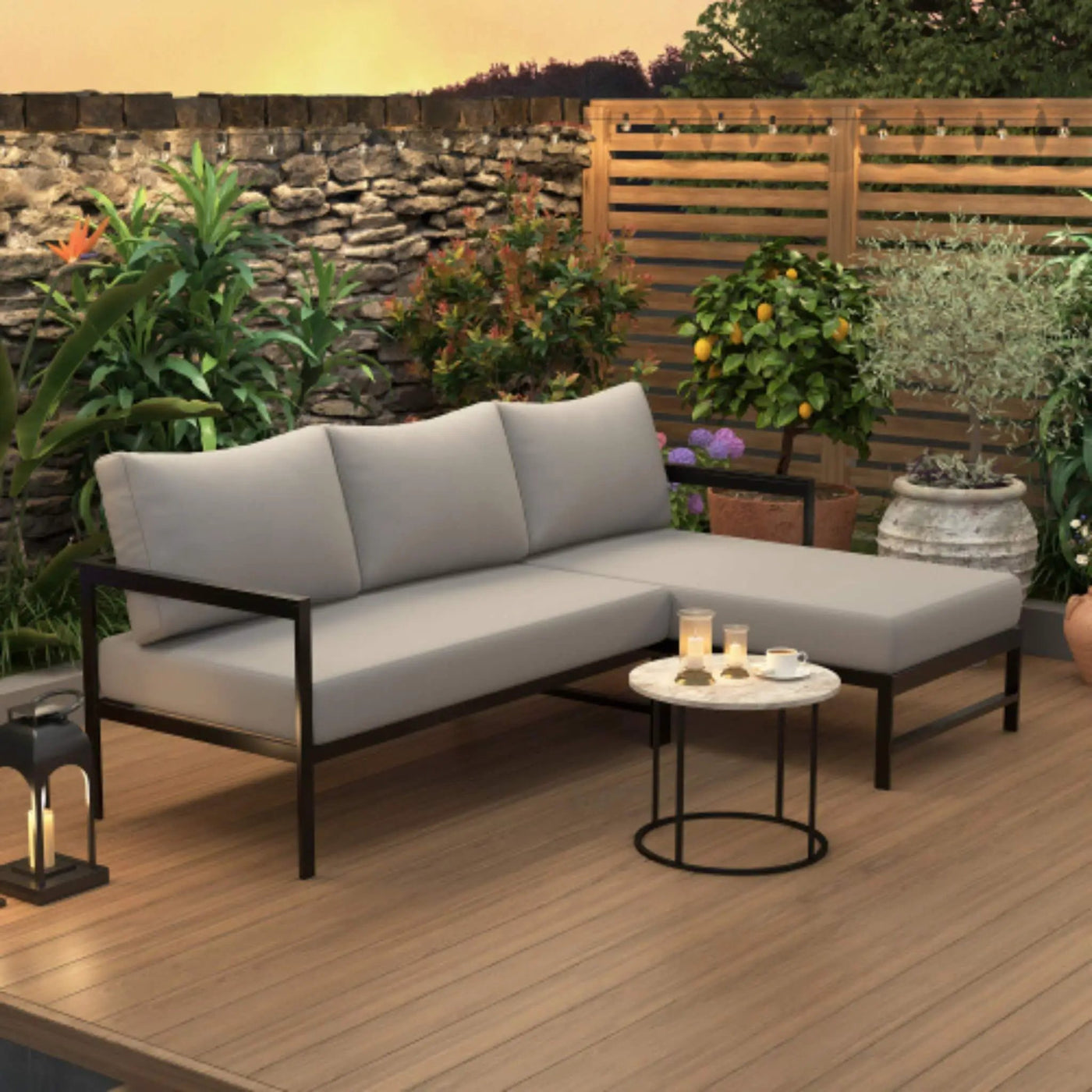 Outdoor 3-Person L-Shaped Patio Sofa With Iron Frame And Thick Cushions [No Coffee Table] (SAK70213) by SAKSBY WHOLESALE