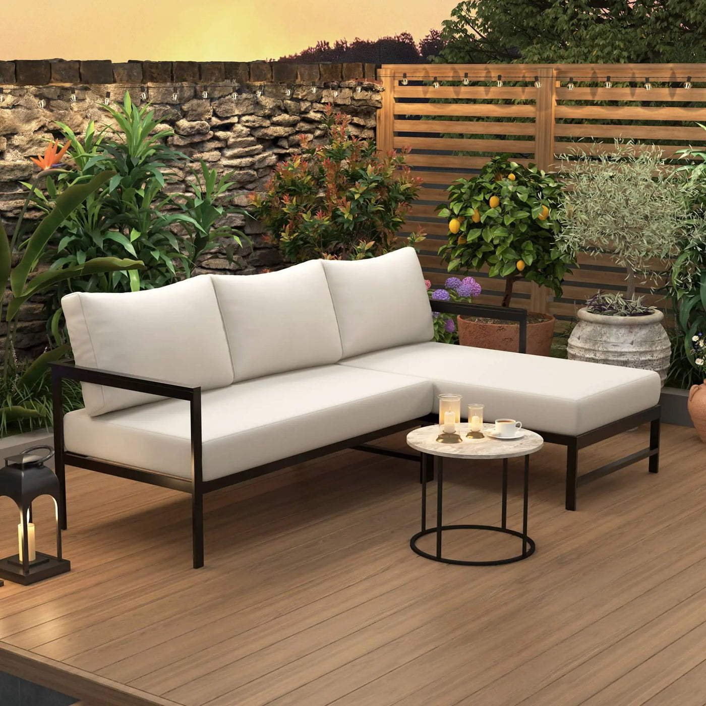 Outdoor 3-Person L-Shaped Patio Sofa With Iron Frame And Thick Cushions [No Coffee Table] (SAK70213) by SAKSBY WHOLESALE
