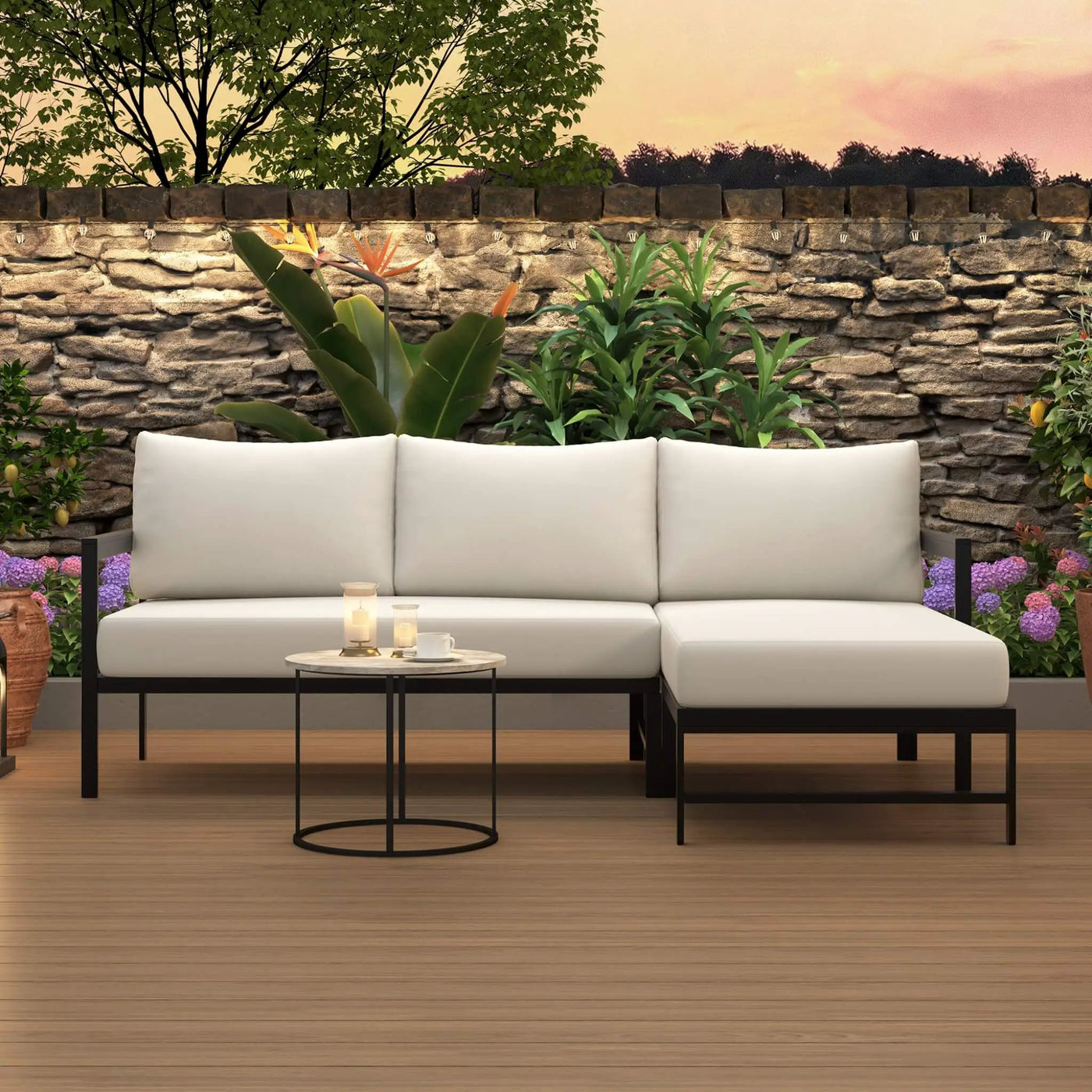 Outdoor 3-Person L-Shaped Patio Sofa With Iron Frame And Thick Cushions [No Coffee Table] (SAK70213) by SAKSBY WHOLESALE