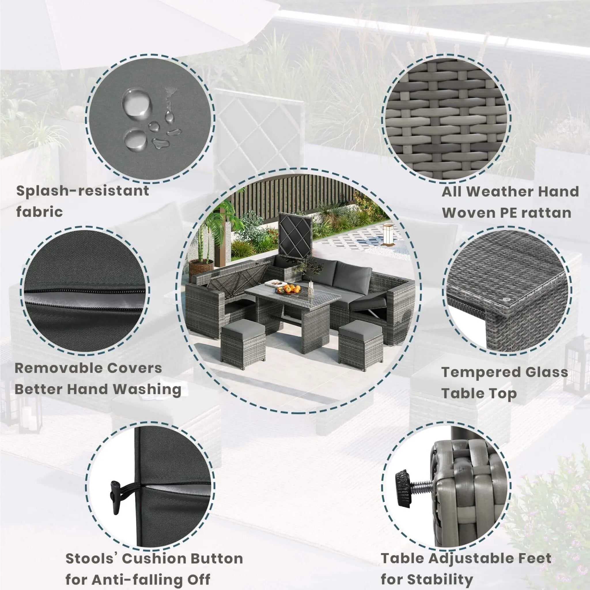 Alora Outdoor 6-Piece All-Weather PE Rattan Sofa Set With Adjustable Seat, Storage Box, Removable Covers, And Tempered Glass Table Top (SAK37221) by SAKSBY WHOLESALE