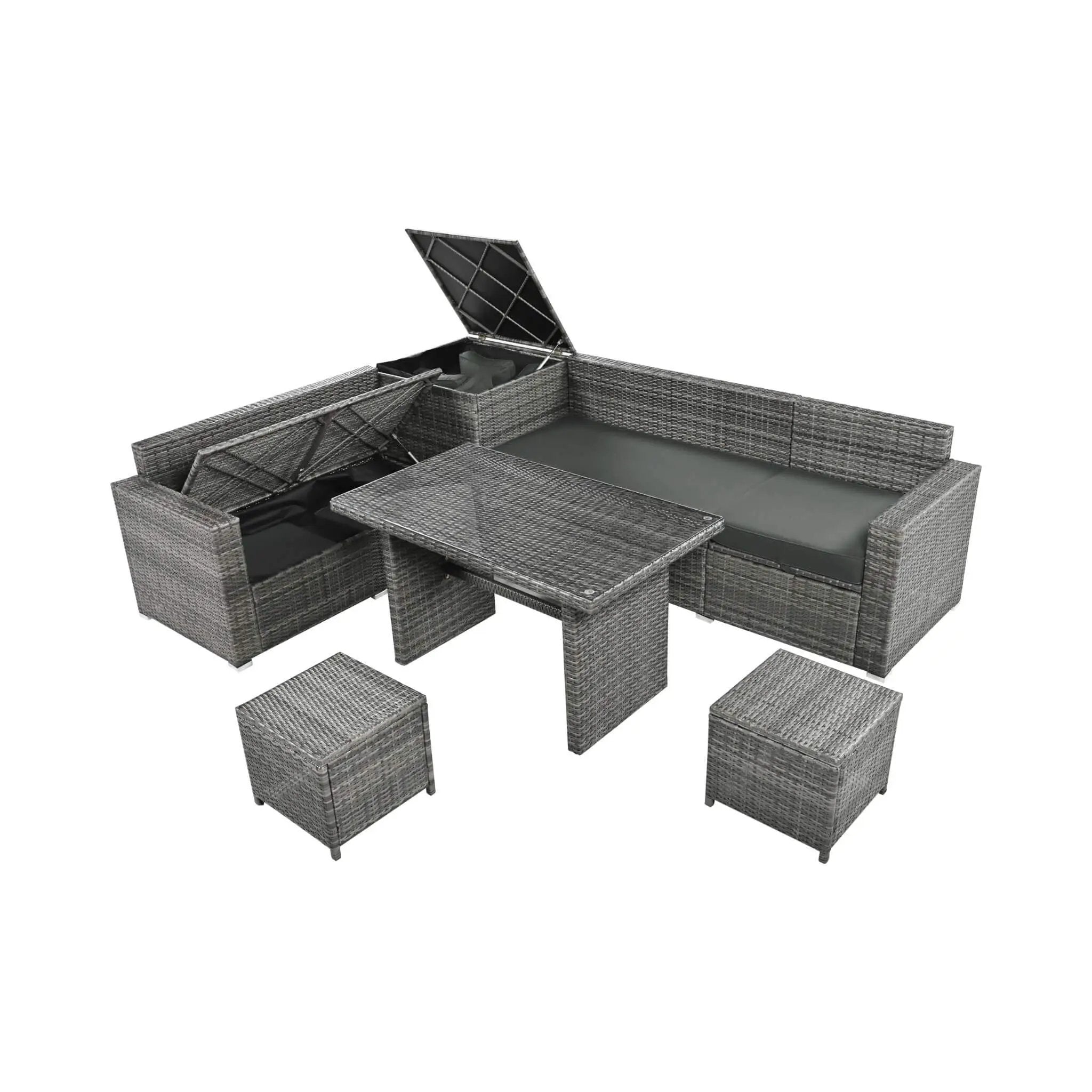 Alora Outdoor 6-Piece All-Weather PE Rattan Sofa Set With Adjustable Seat, Storage Box, Removable Covers, And Tempered Glass Table Top (SAK37221) by SAKSBY WHOLESALE