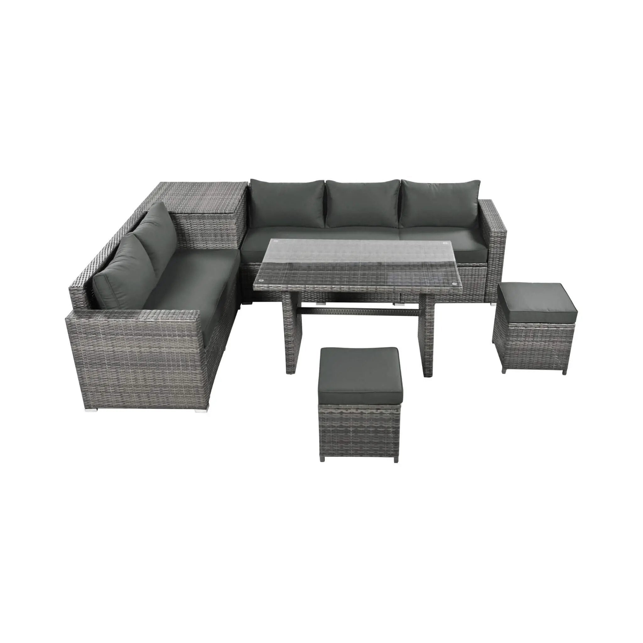 Alora Outdoor 6-Piece All-Weather PE Rattan Sofa Set With Adjustable Seat, Storage Box, Removable Covers, And Tempered Glass Table Top (SAK37221) by SAKSBY WHOLESALE