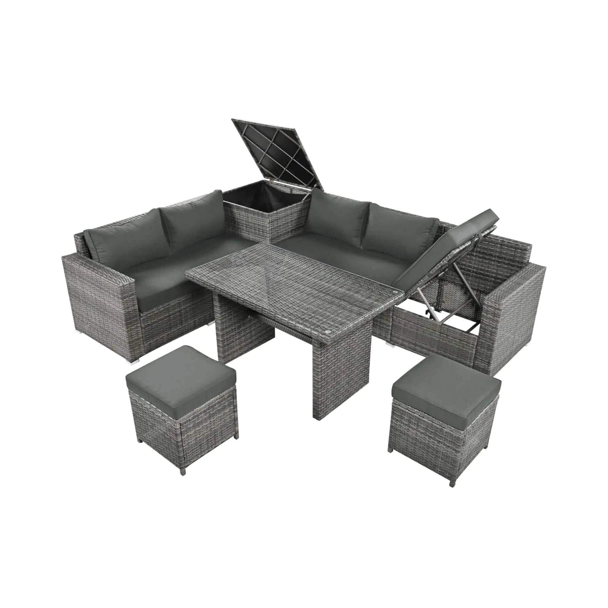 Alora Outdoor 6-Piece All-Weather PE Rattan Sofa Set With Adjustable Seat, Storage Box, Removable Covers, And Tempered Glass Table Top (SAK37221) by SAKSBY WHOLESALE