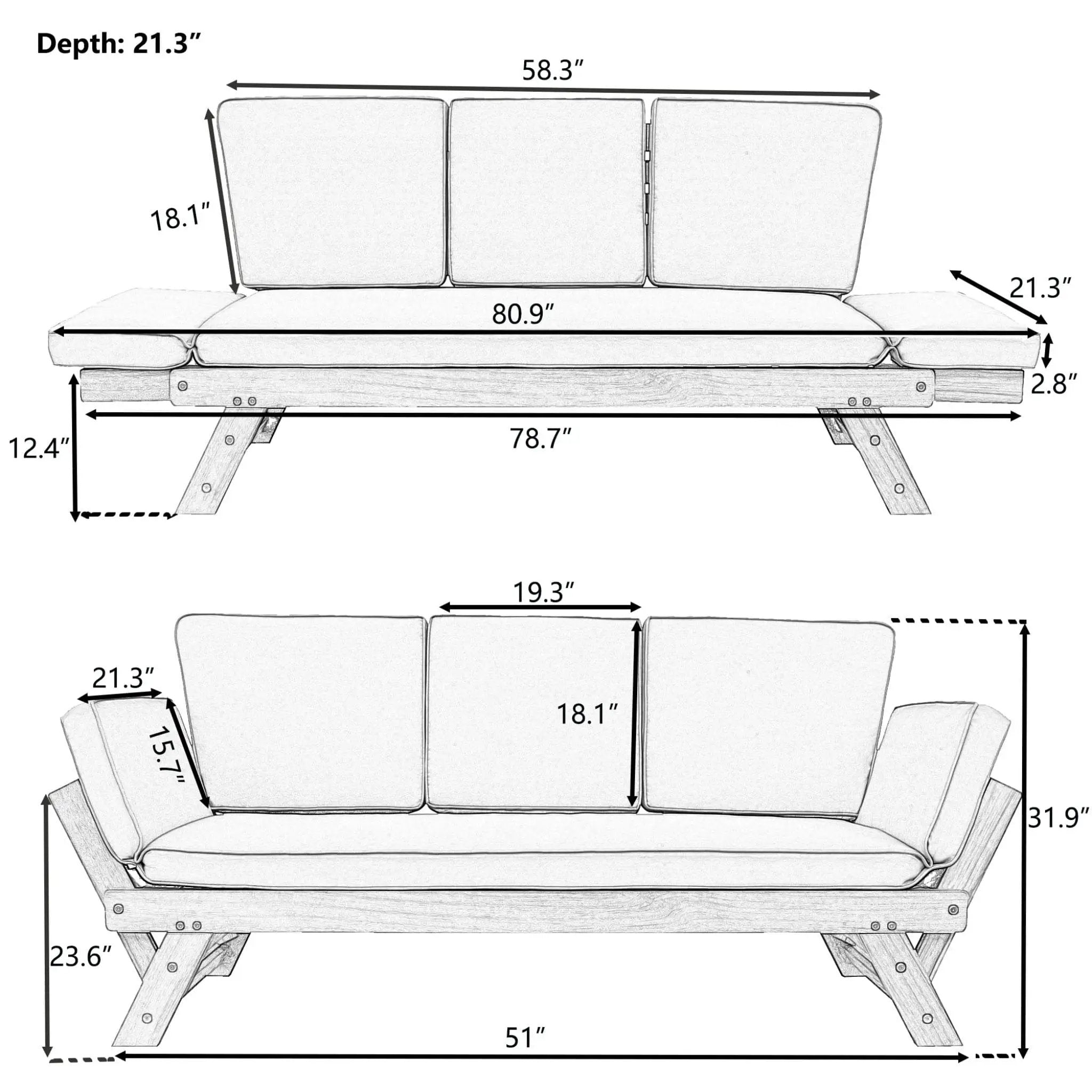 Alora Outdoor Adjustable Wooden Patio Daybed Sofa With Cushions (SAK41345) by SAKSBY WHOLESALE