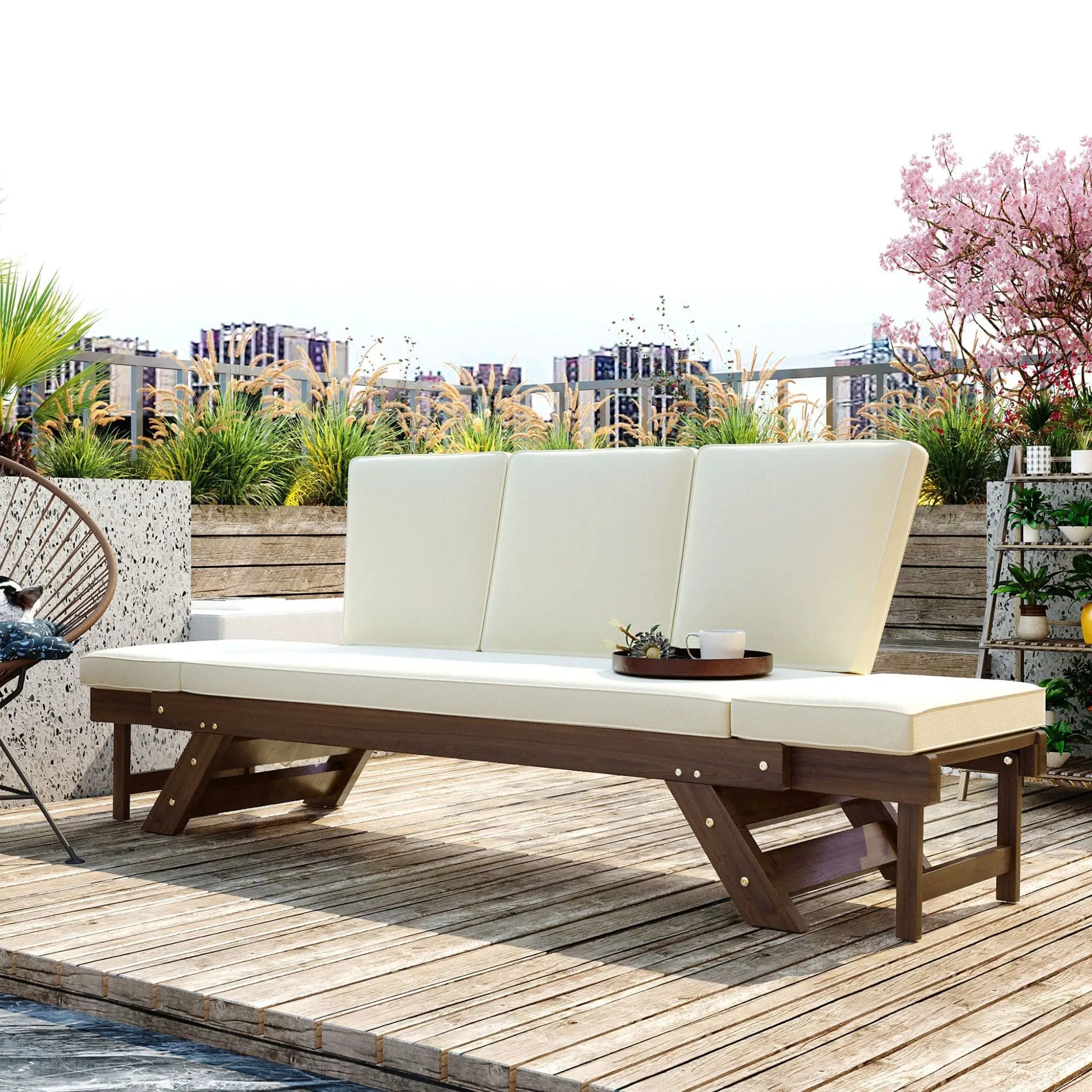 Alora Outdoor Adjustable Wooden Patio Daybed Sofa With Cushions (SAK41345) by SAKSBY WHOLESALE