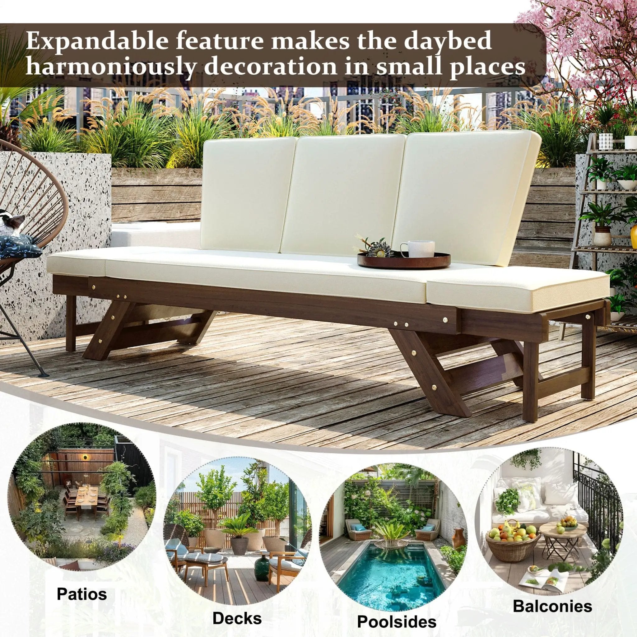 Alora Outdoor Adjustable Wooden Patio Daybed Sofa With Cushions (SAK41345) by SAKSBY WHOLESALE