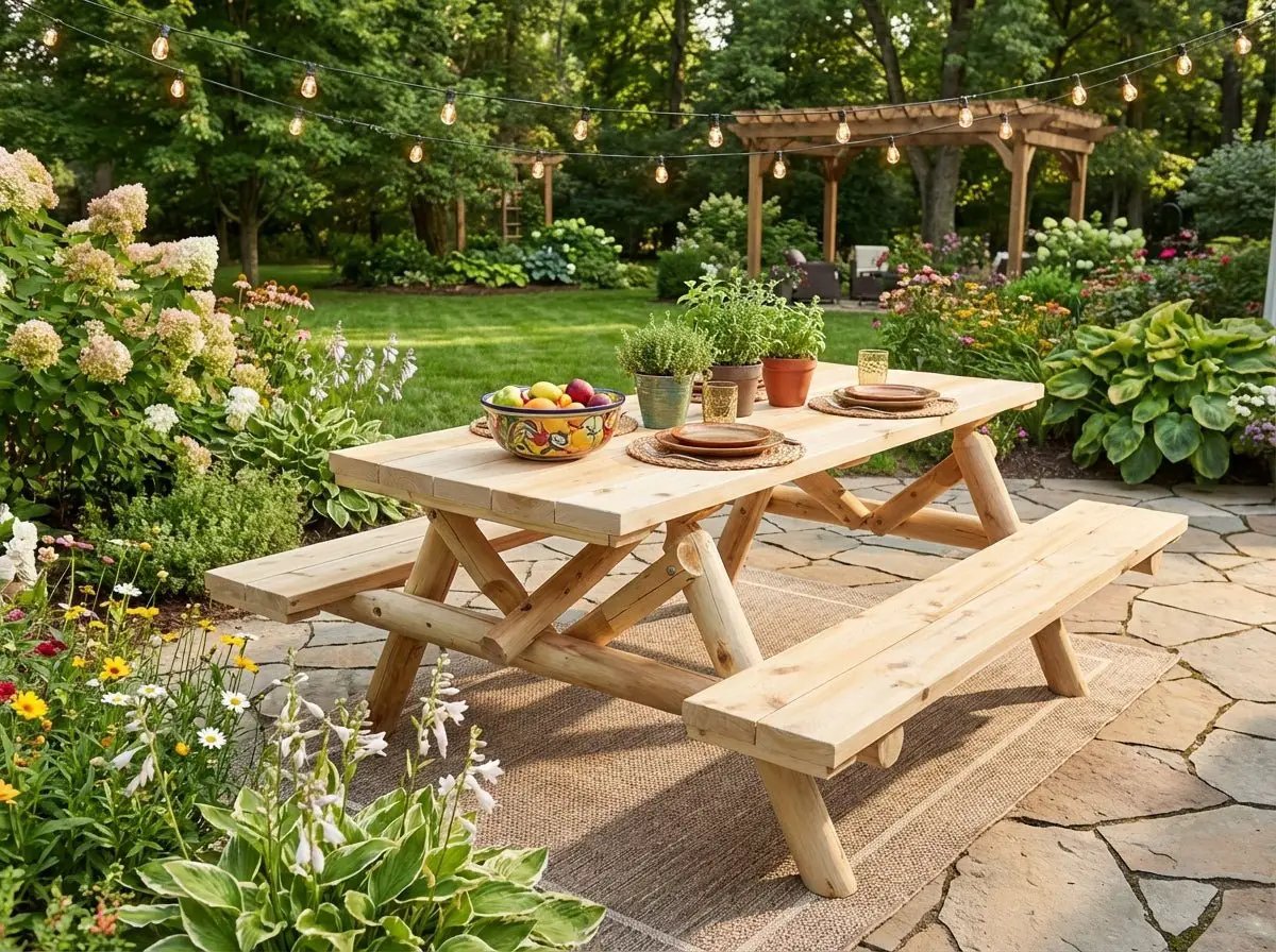 Outdoor Farmhouse Dining Table by Cedar Creek Rustic Furniture