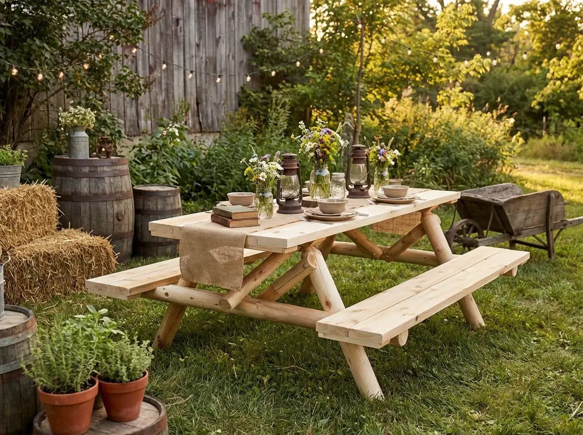 Outdoor Farmhouse Dining Table by Cedar Creek Rustic Furniture