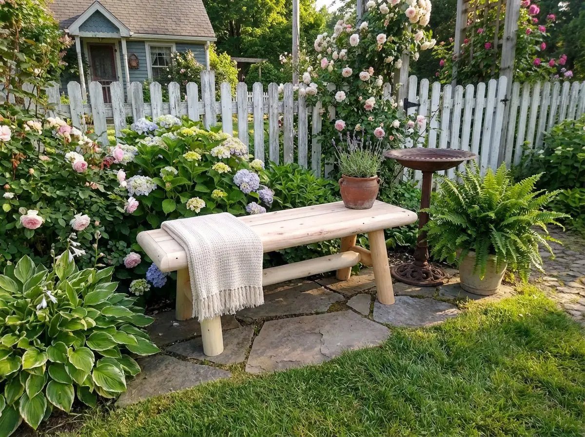 Outdoor Farmhouse Entryway Bench by Cedar Creek Rustic Furniture