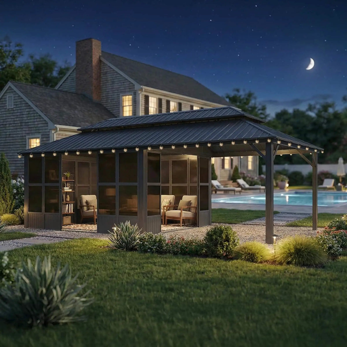 Alora Vista Outdoor Hardtop Aluminum Solarium With Double Roof And LED Lights (SAK42086) by SAKSBY WHOLESALE