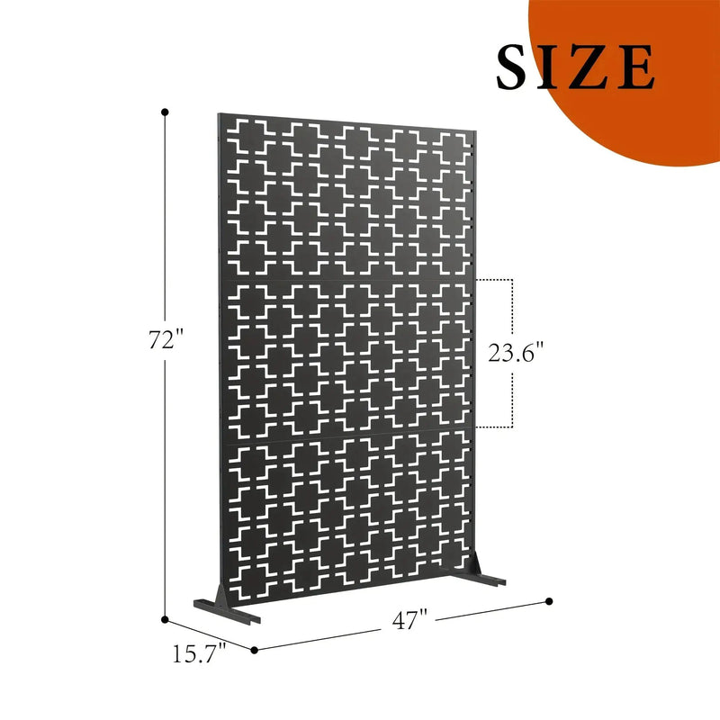 Outdoor Metal Privacy Screen 182.88cm H x 119.38cm W Freestanding Fence & Room Divider with Stand - Heavy-Duty Modern Design, Weather-Resistant Metal Panels with Pattern, Easy Assembly for Patio, Garden, Deck, Balcony, Lawn - by House Of Avana